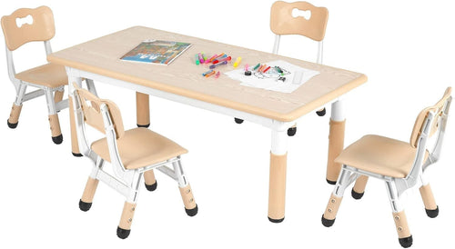 Kids Table and 4 Chairs Set Adjustable Height Study Play Dining Furniture Yellow