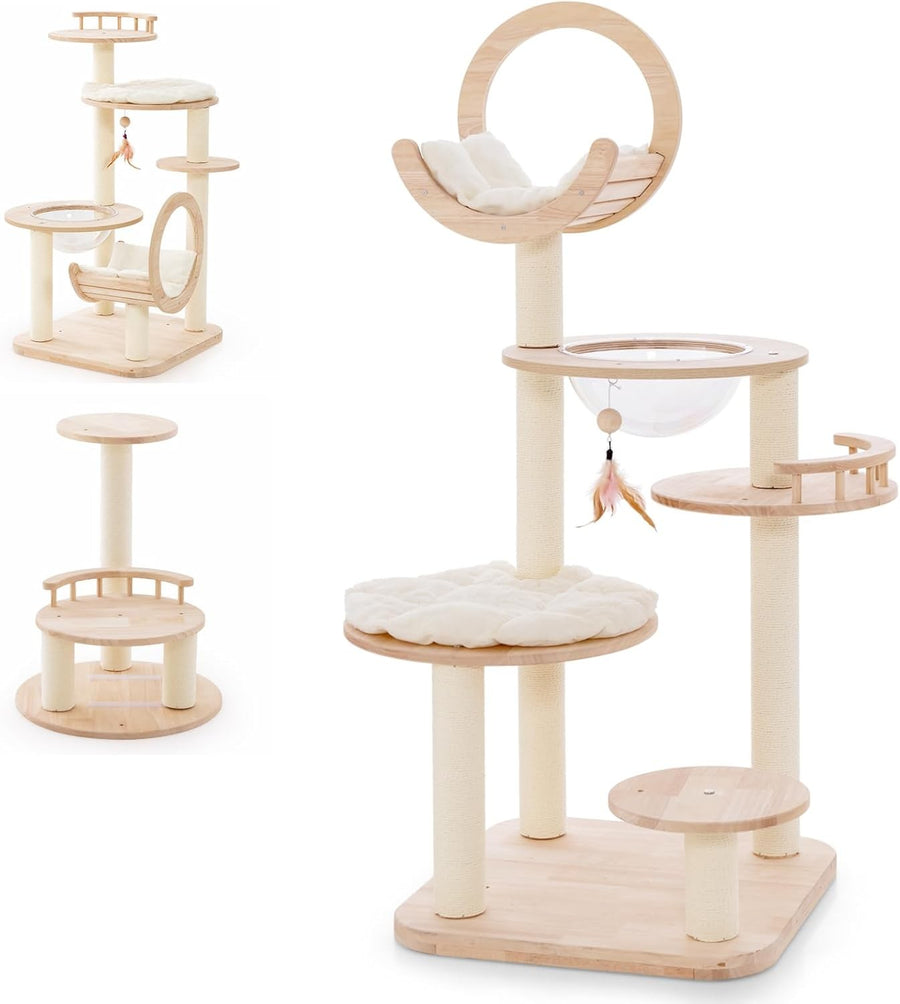 Wooden Cat Tree Activity Centre Multi Level Tower Bed Condo Scratching Posts