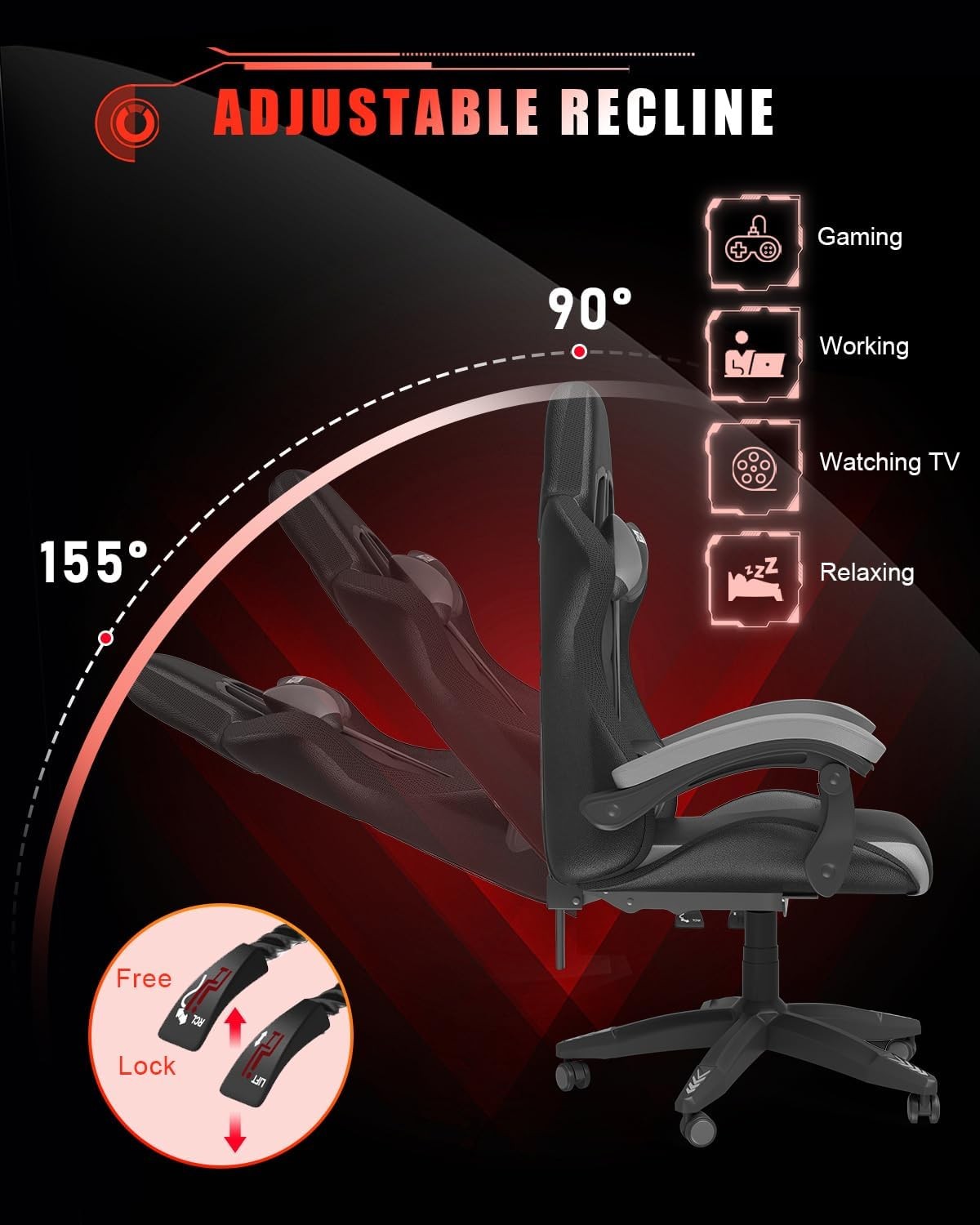 Ergonomic LED Gaming Chair with Footrest & Lumbar Support – Gray High-Back