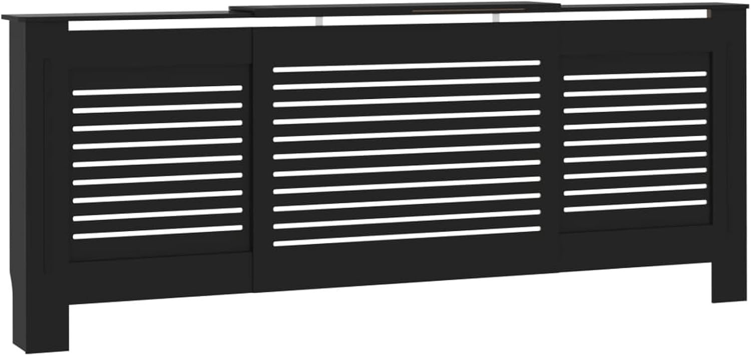 Modern Black Radiator Cover Cabinet 205cm – Slatted MDF Heater Shelf