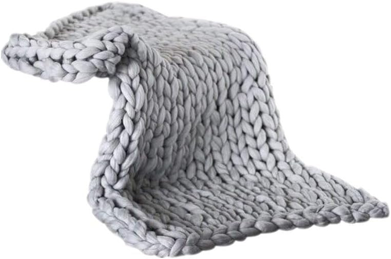 Hand Knit Weighted Blanket Grey Chunky Knit Cozy Throw Sleep Stress Relief