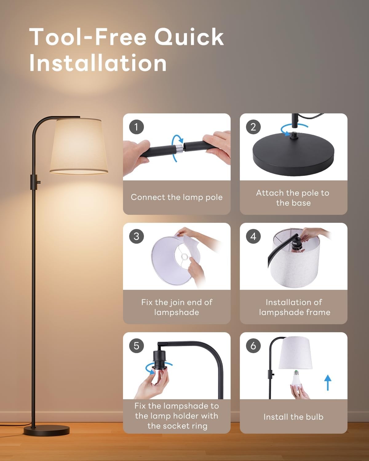 Arc LED Floor Lamp Dimmable RGB Colour Changing Remote Tall Reading Light