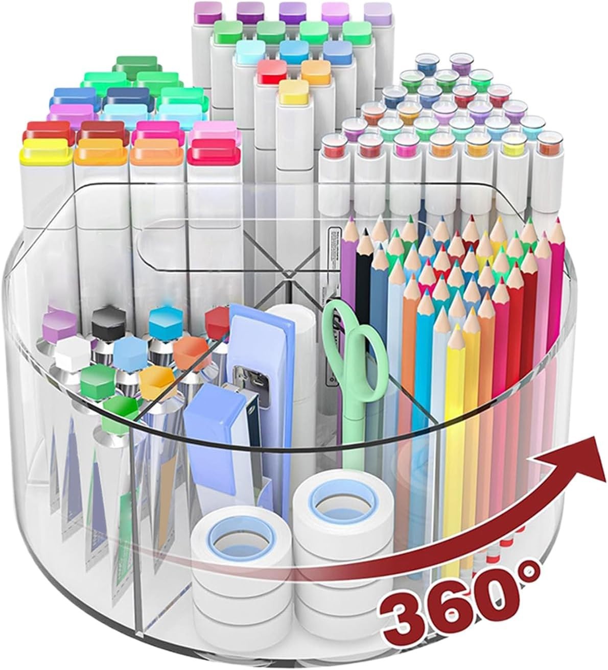 Rotating Desk Organizer Acrylic Pen Pencil Holder Cosmetic Brush Storage