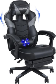 Gaming Chair with Massage & Footrest Reclining Ergonomic Grey