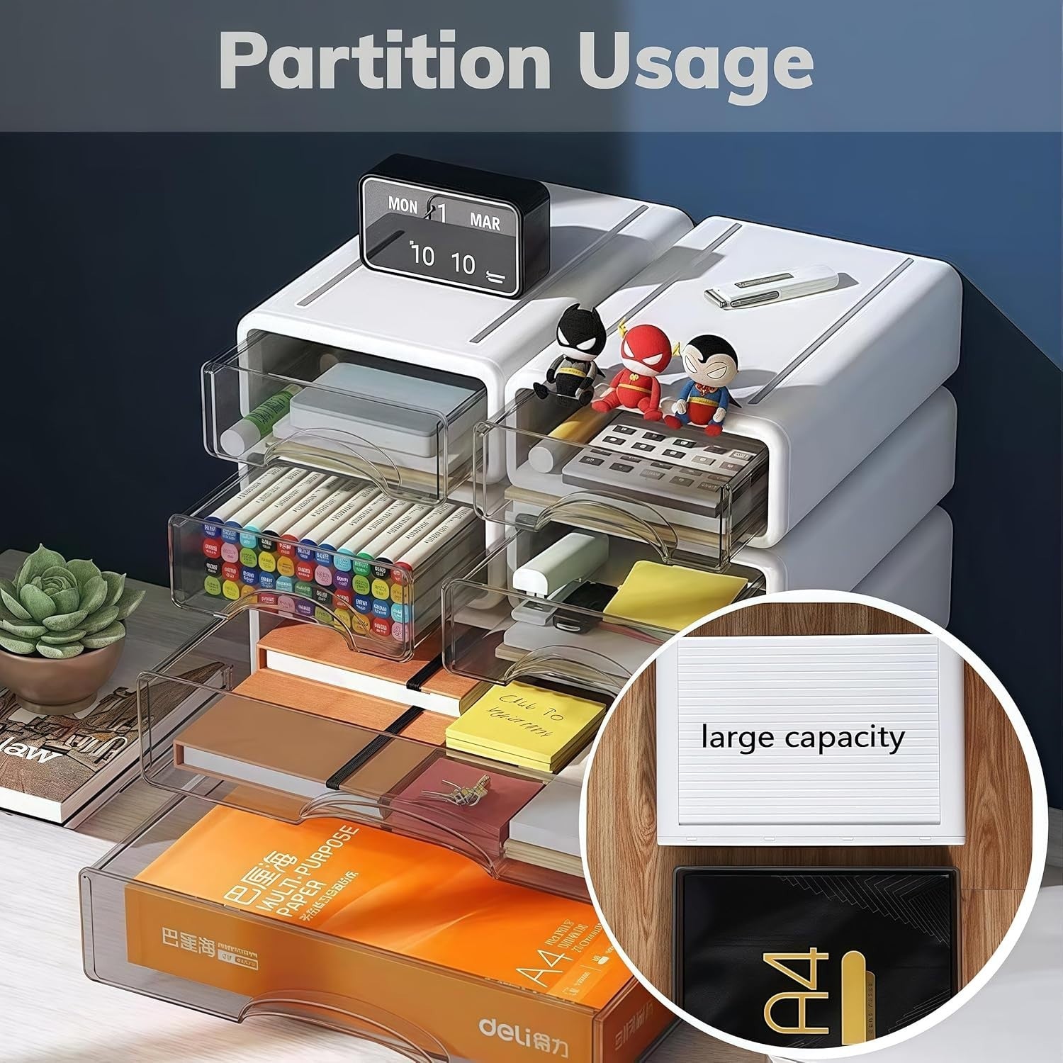 5 Tier White Desk Organizer Stackable Storage Box Makeup Office Supplies