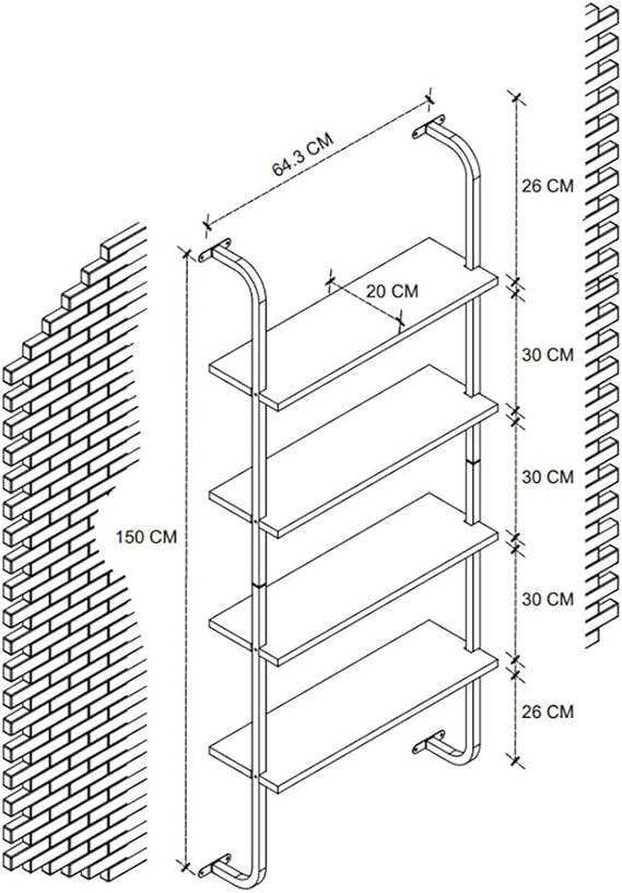 Wall Mounted 4-Tier Bookshelf with Metal Frame Modern Space-Saving Storage Rack
