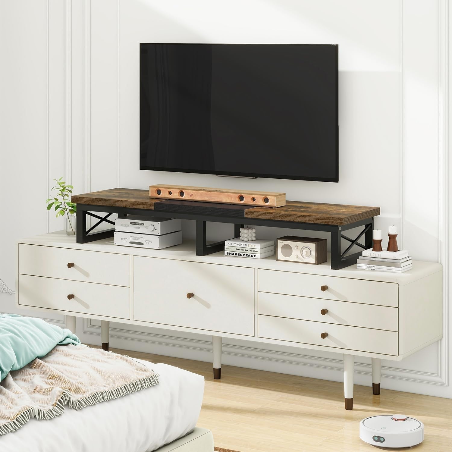 TV Riser Stand for 32-60" with Storage Shelf Steel Legs Modern Desk