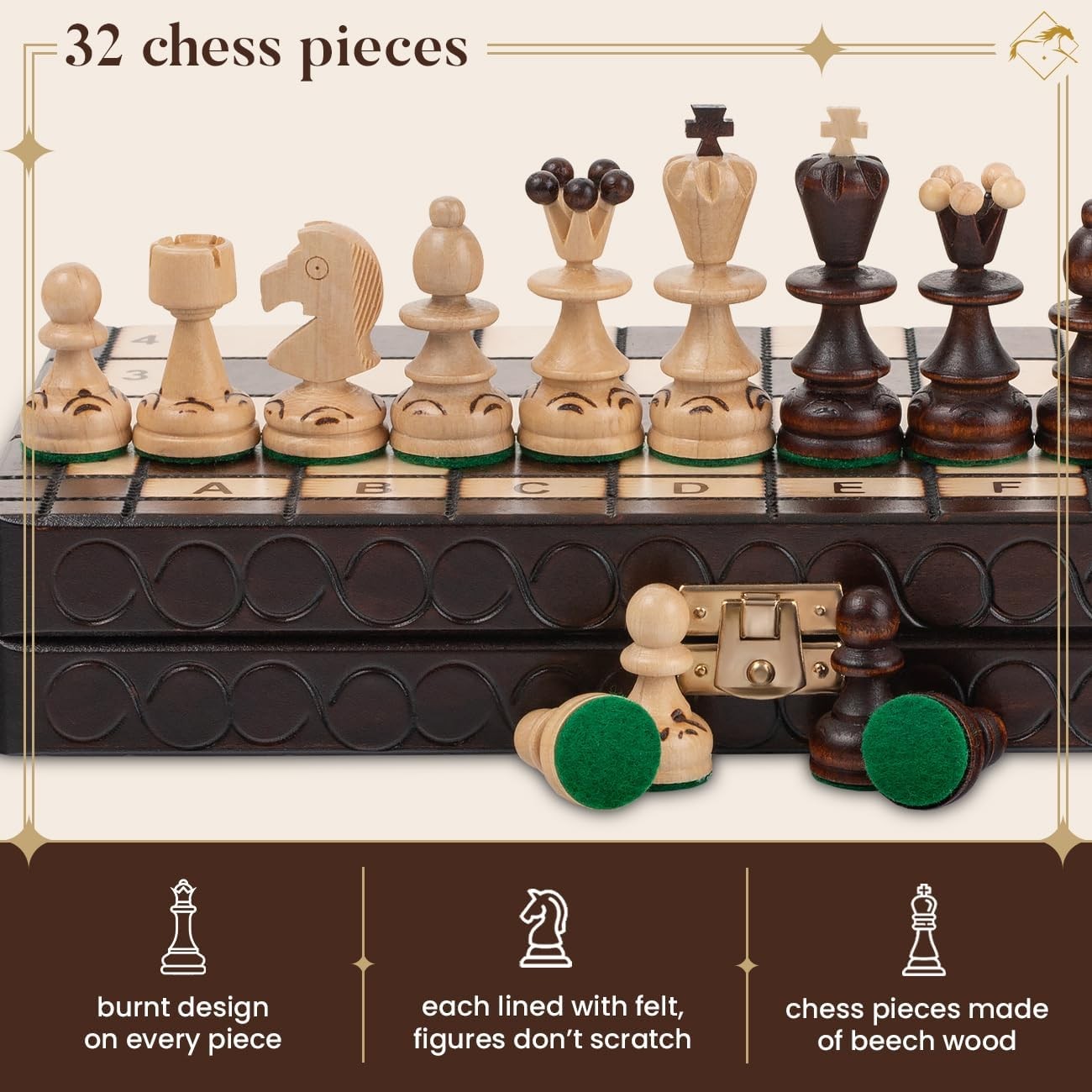 Handcrafted 30cm Wooden Chess Set | Portable Foldable Board | Classic Travel Gam