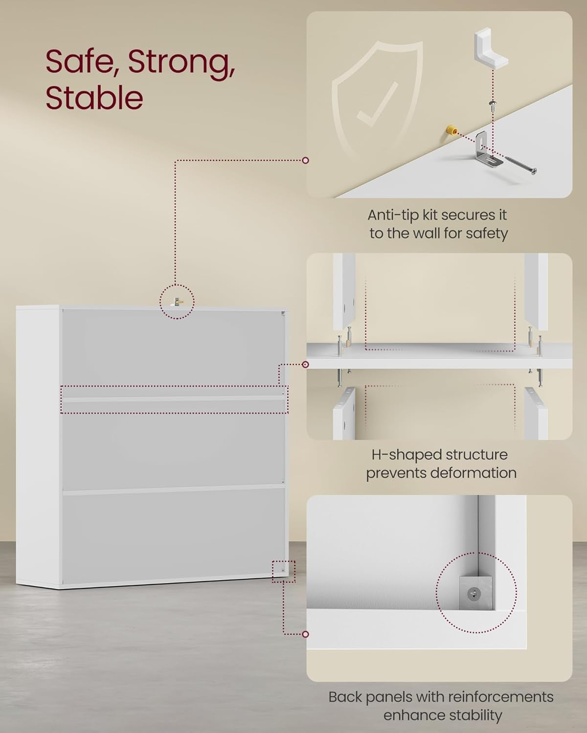 9-Cube White Bookcase with Cabinets, Modern Storage Shelf Unit for Home Office