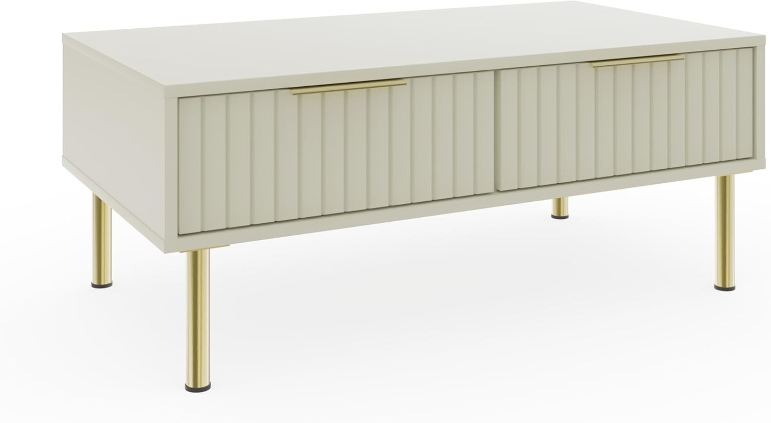Ivory Modern Coffee Table with Metal Frame & Storage, 88CM Compact