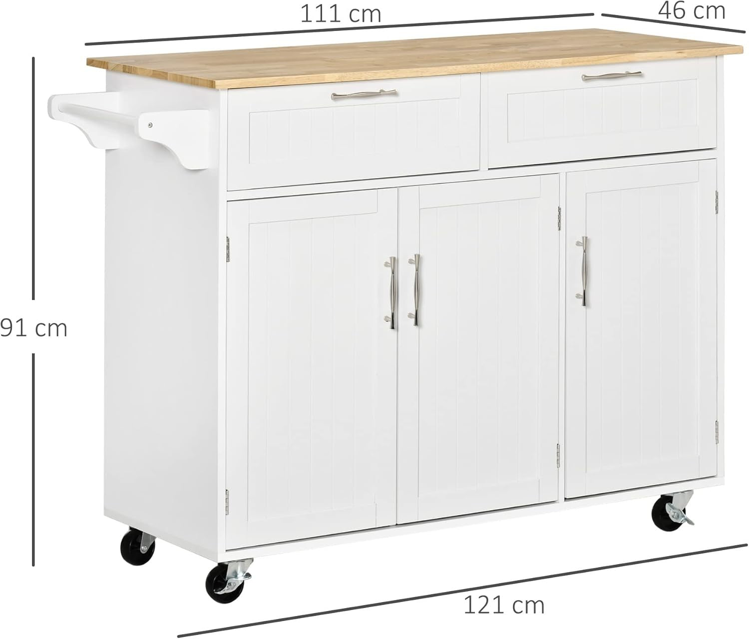 Kitchen Island Trolley Rolling Storage Cart Drawers Cabinets Wooden Top