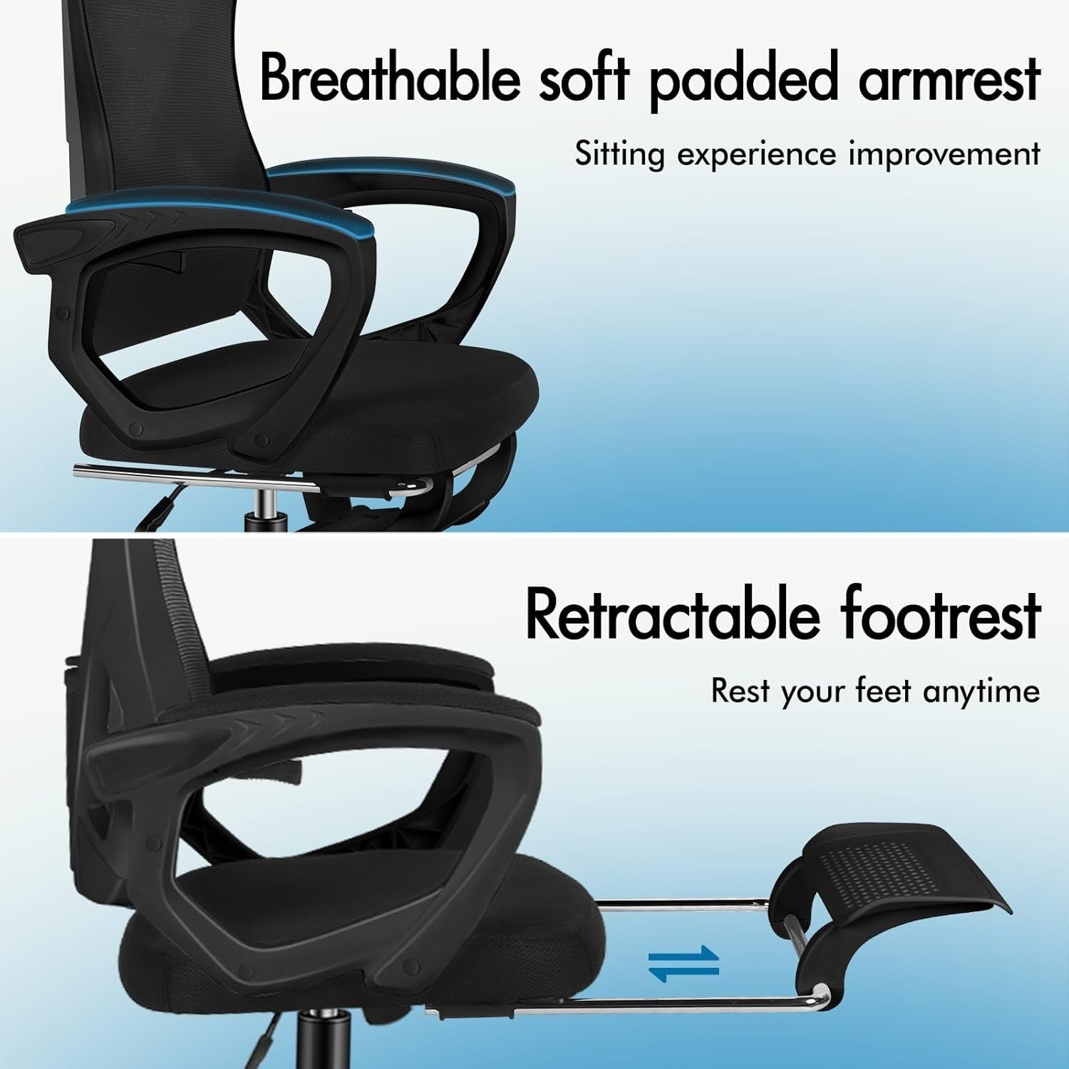 Ergonomic High-Back Office Chair Mesh Back Support Recliner Footrest 180KG Max