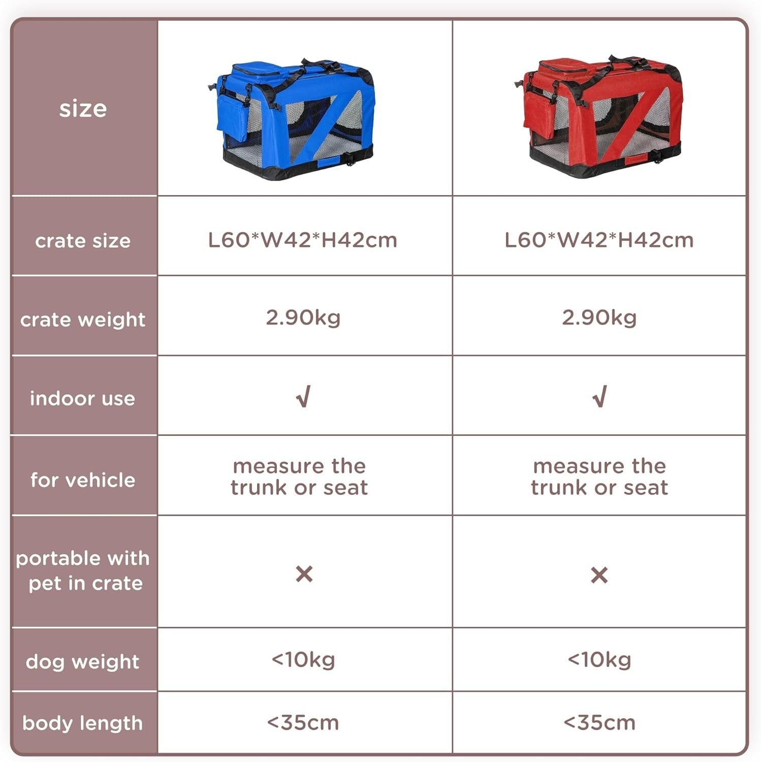 Portable Folding Soft Pet Crate 60x42x42cm with Padded Bed & Mesh Windows