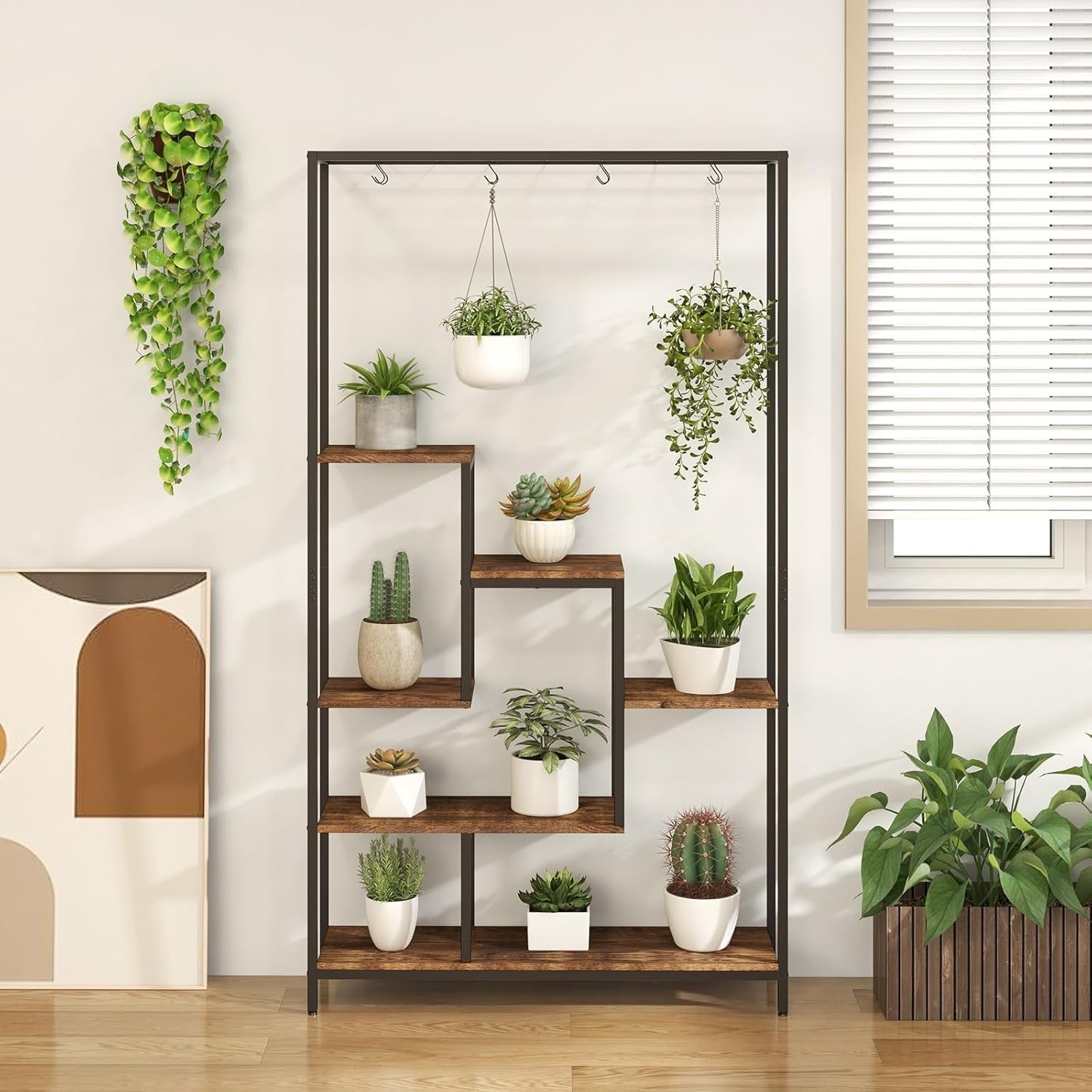 6-Tier Tall Metal Plant Stand with Hooks, Indoor Flower Shelf Display Rack 180cm