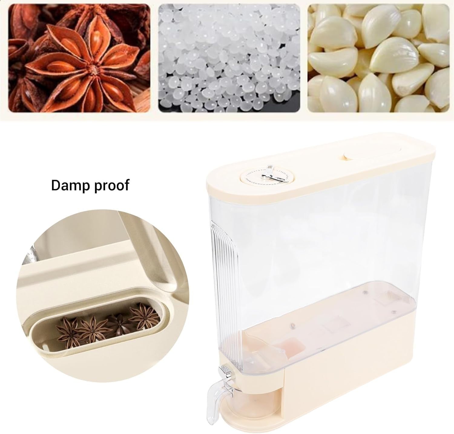 Slim Rice Dispenser Airtight PP Grain Storage Container 41x38x14cm
