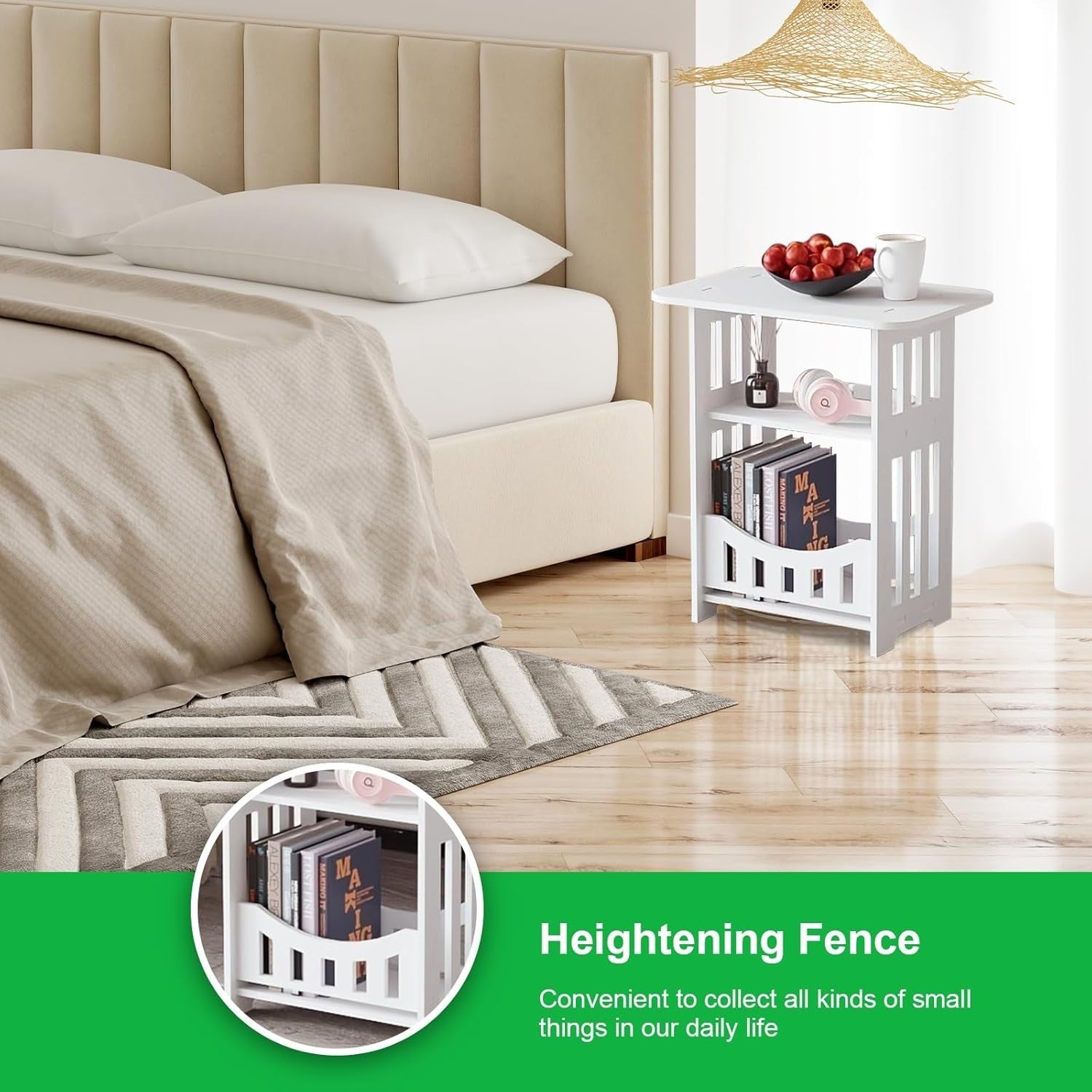 White 2-Tier Side Table | Mini Bedside & Sofa Table w/ Storage Cabinet