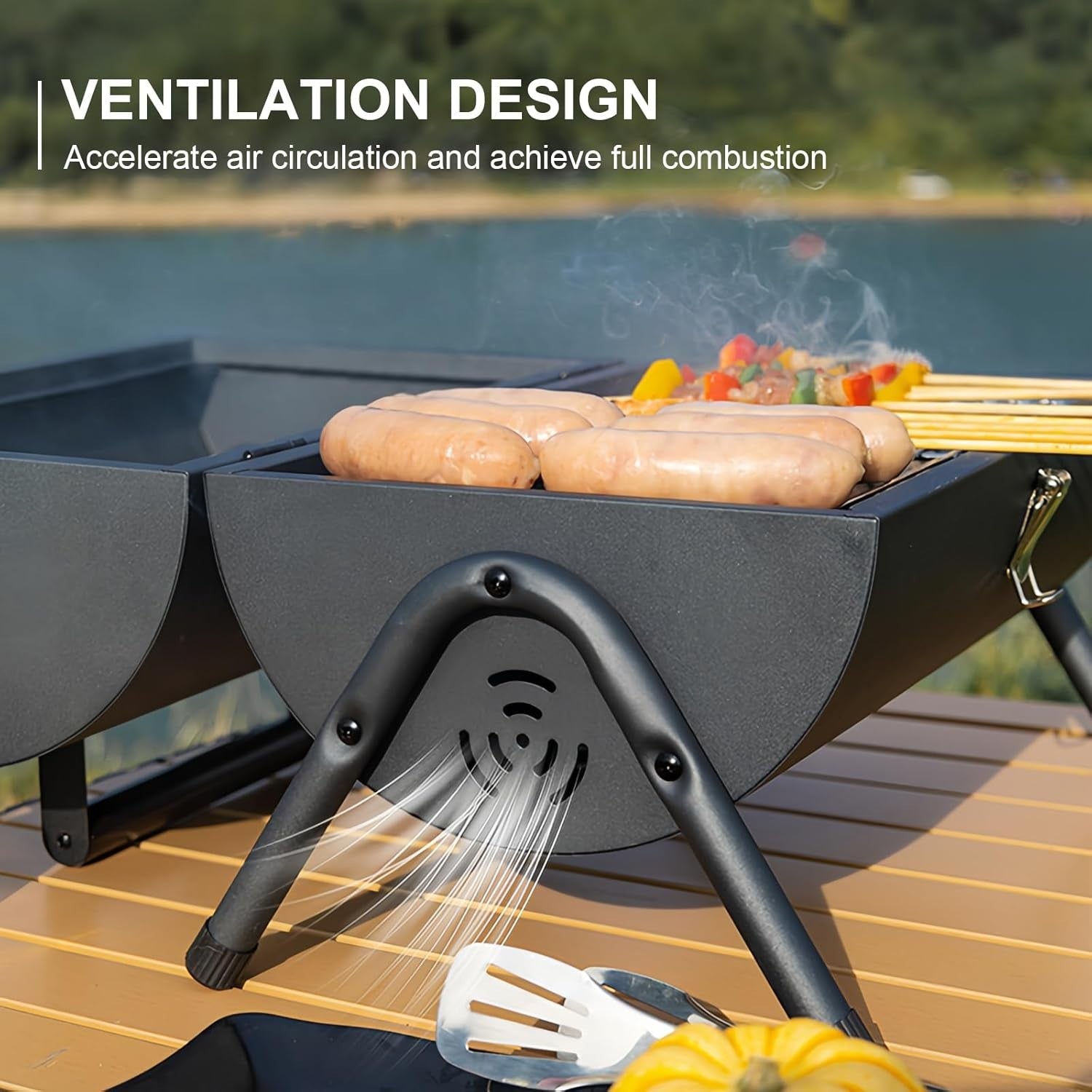 Portable Charcoal BBQ Grill with Thermometer Barrel Smoker Camping Outdoor
