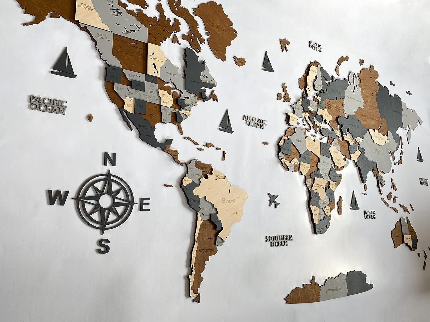 Large 3D Wooden World Map Wall Art Travel Decor Home Office 160cm