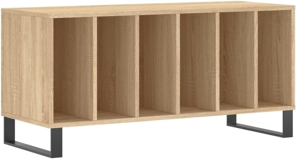 Modern Engineered Wood Record Cabinet with Iron Feet – Spacious Storage