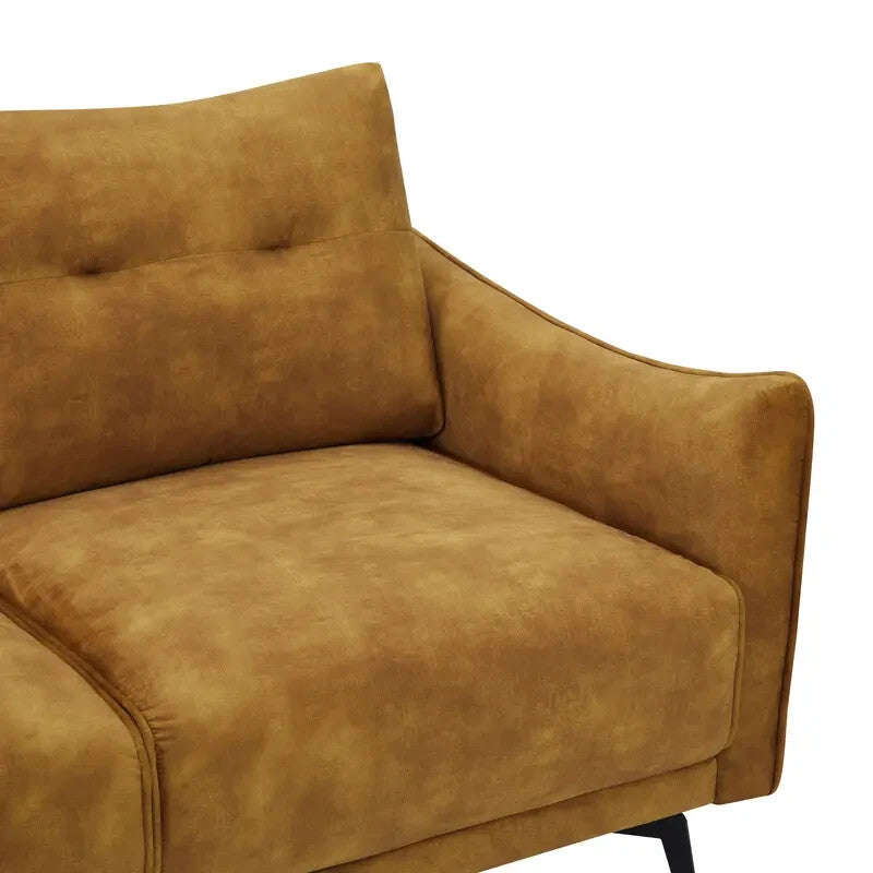 3 Seater Gold Velvet Sofa Modern Tufted Cushions Metal Legs Luxury