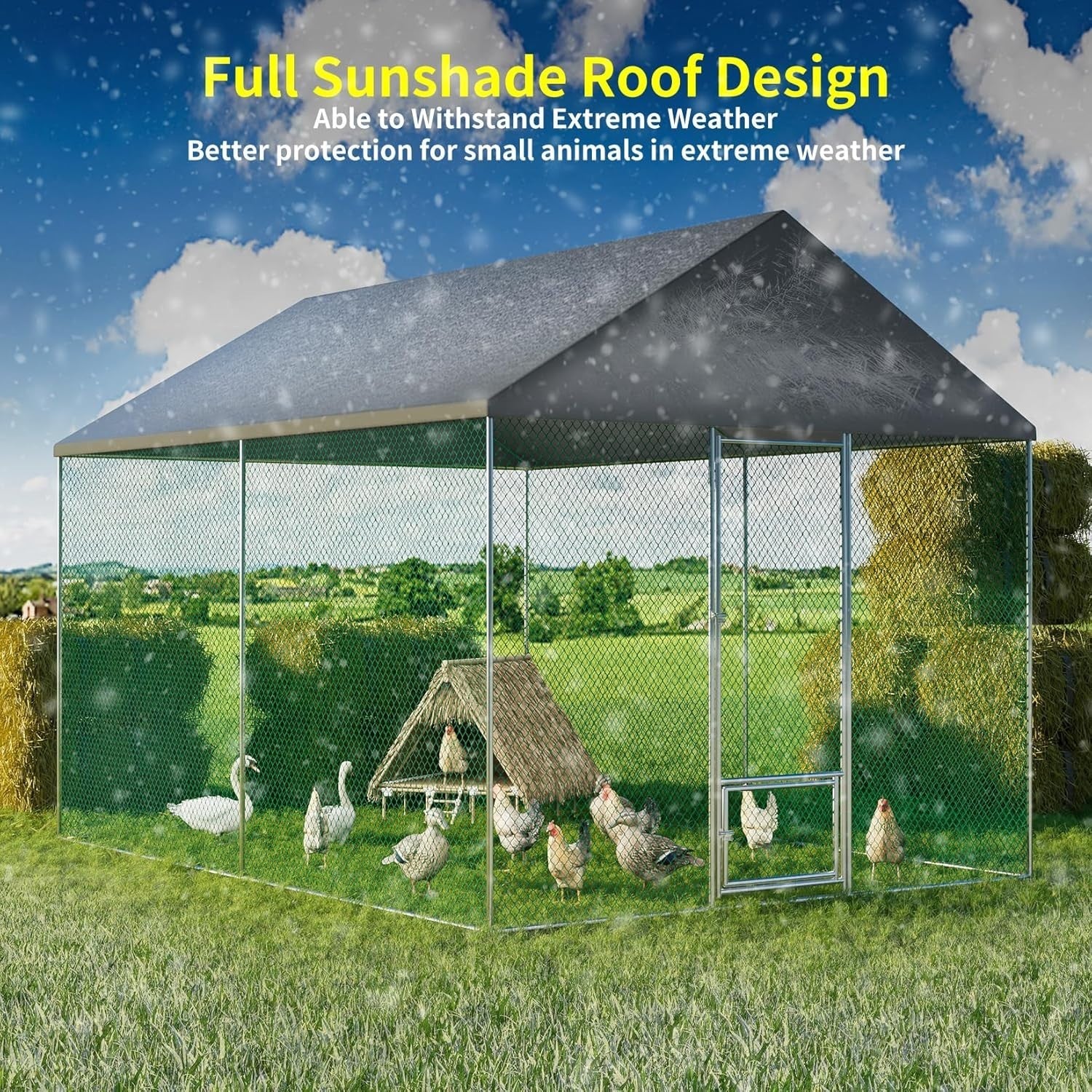 Large Walk In Chicken Coop 4x3x2.7m Metal Run UV Cover Pen