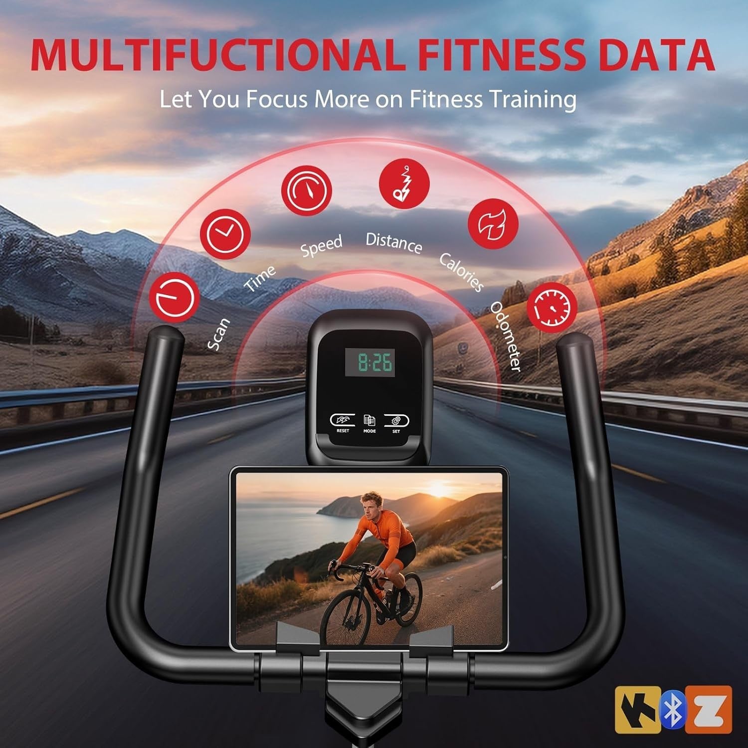 Quiet Magnetic Spin Bike w/ LCD Display, App Support, 30lb Flywheel