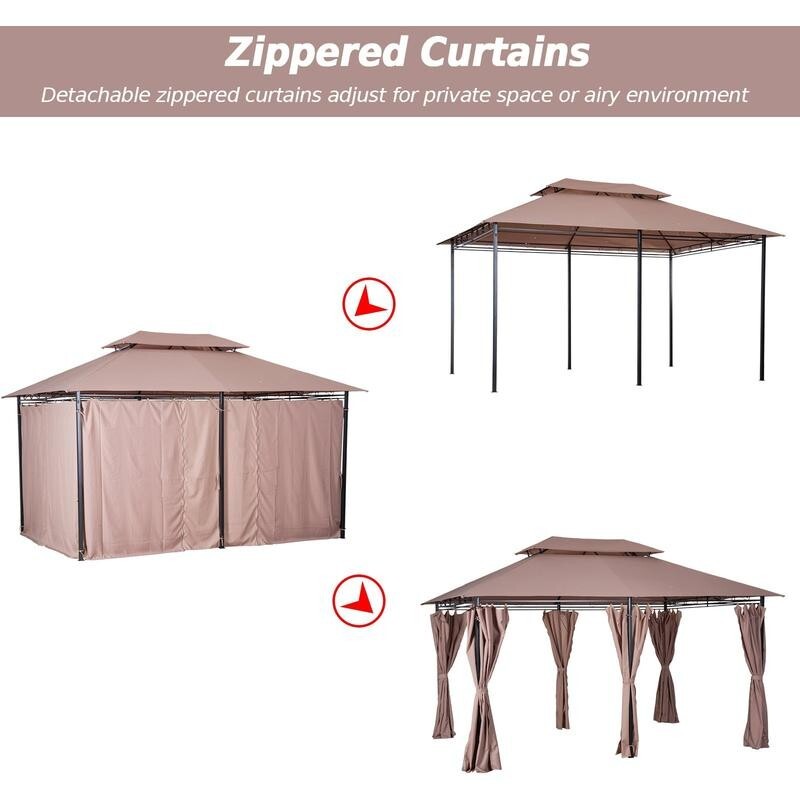 4x3m Garden Gazebo Canopy Tent w/ Curtains Outdoor Metal Pavilion Patio Shelter