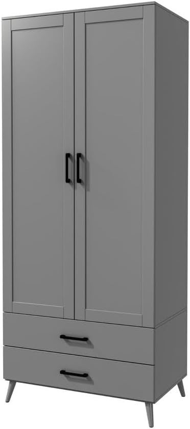Modern Grey Wardrobe 2 Door 2 Drawer Bedroom Storage Cupboard Unit