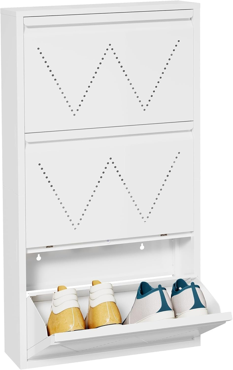 Slim Metal Shoe Cabinet 2-Pack with 3 Flip Drawers & Anti-Tip Wall Mount