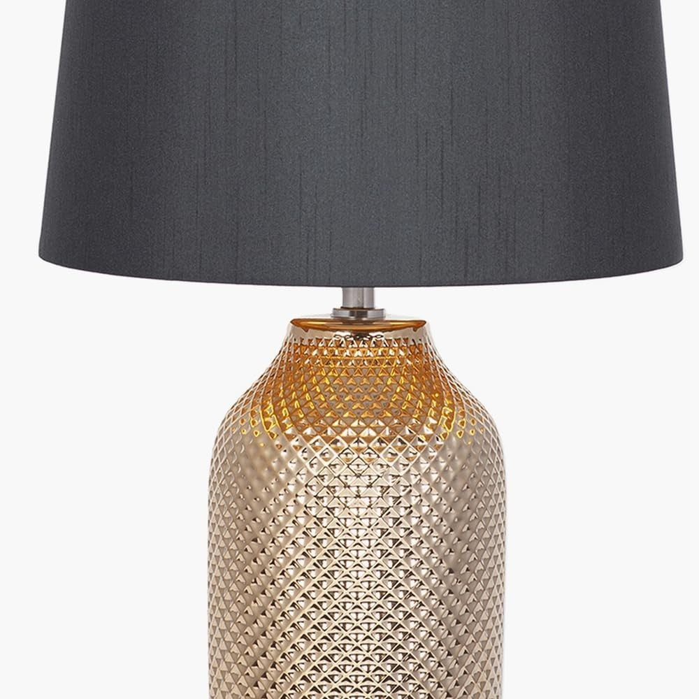 Art Deco Gold Ceramic Table Lamp with Black Shade, Compact & Stylish