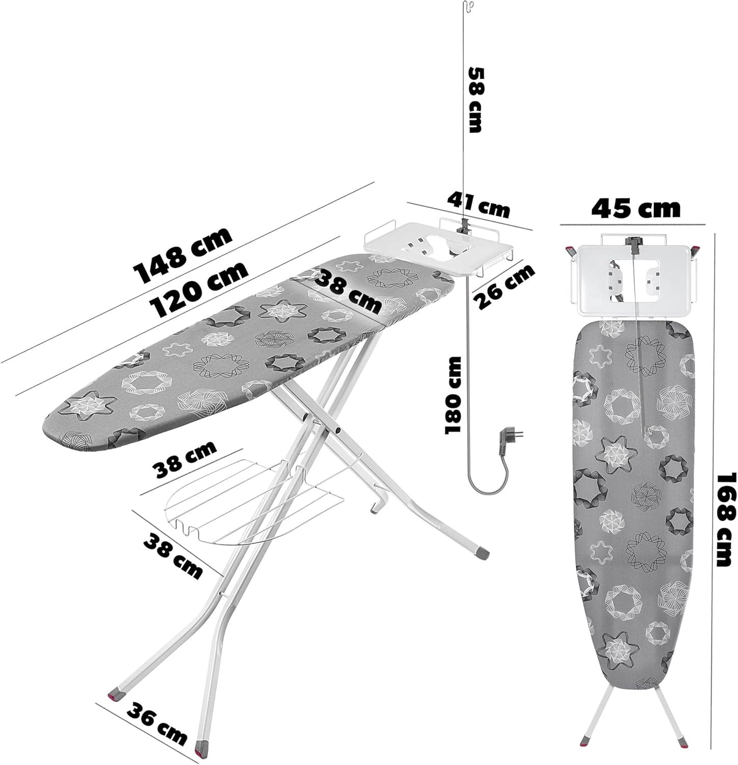 Extra Wide Height Adjustable Ironing Board with Iron Rest Non-Slip Feet