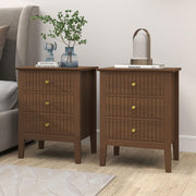 Pair of 3 Drawer Dark Wood Bedside Tables – Modern Bedroom Storage Units