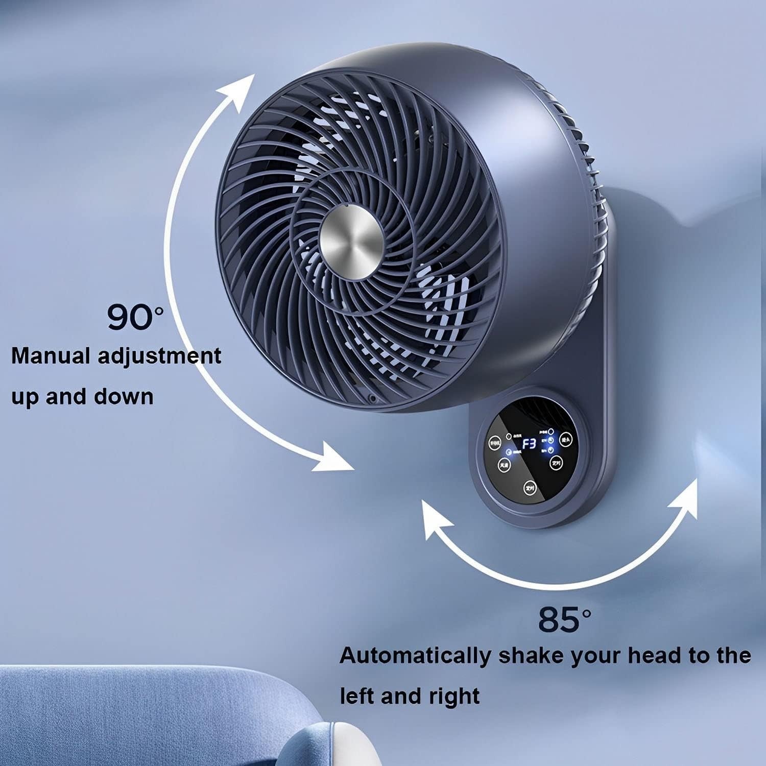 Wall Fan 10in Remote Control 3-Speed 85° Oscillation Quiet Cooling 12h Timer