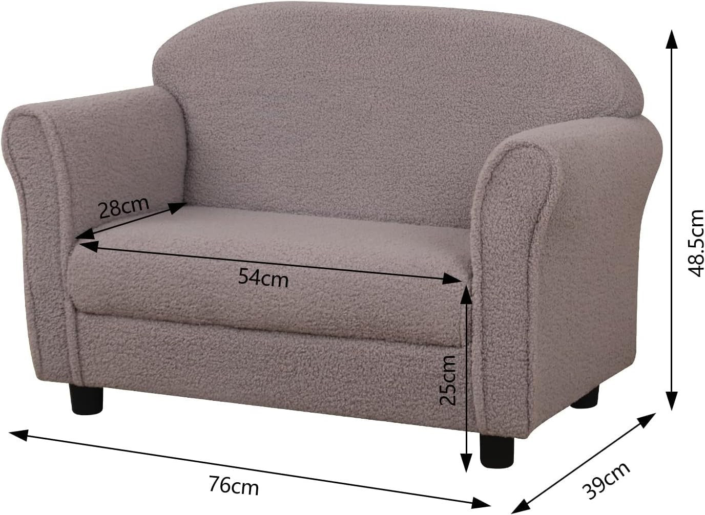Children Grey Sofa Couch with Armrests – Double Seater Toddler Couch Chair
