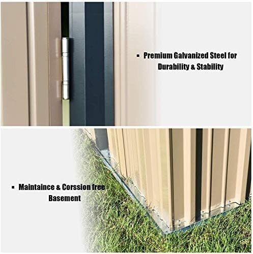 6x8ft Outdoor Metal Garden Shed Sloped Roof Lockable Storage