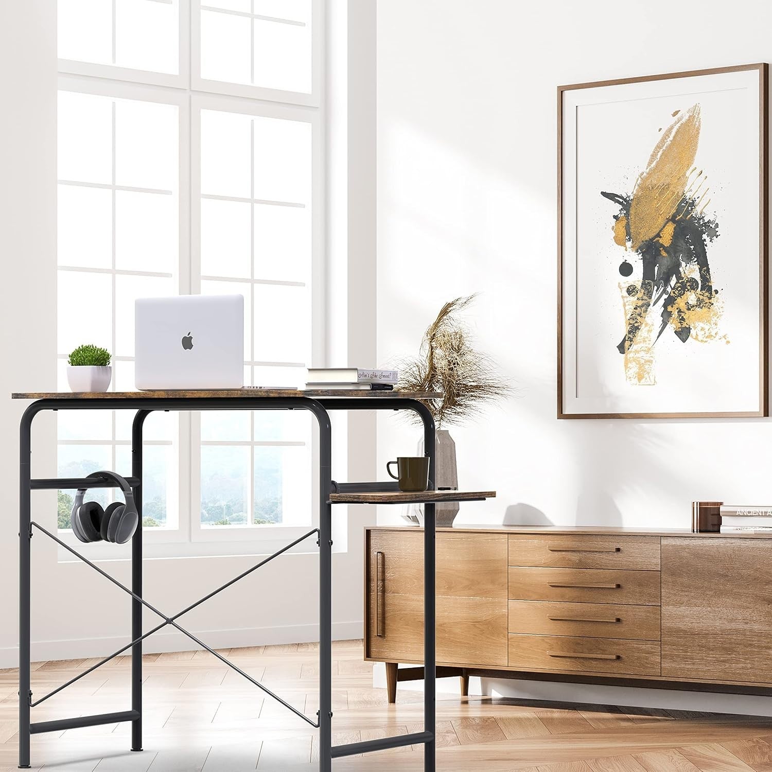 Rustic Brown Compact Computer Desk 79x41cm Gaming Writing Table w/Shelf