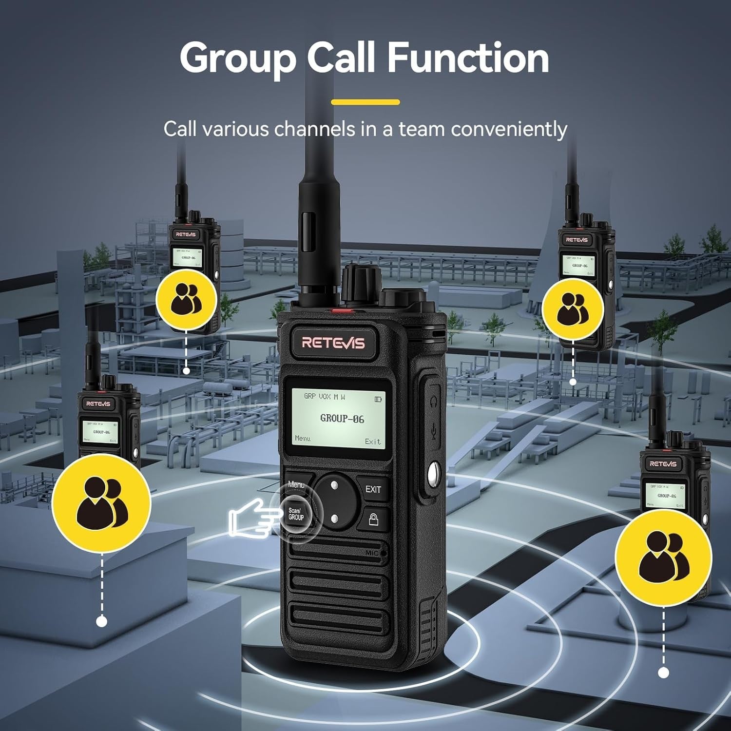 Long Range Walkie Talkies 3 Pack 2600mAh USB-C LCD Group Call Earpiece