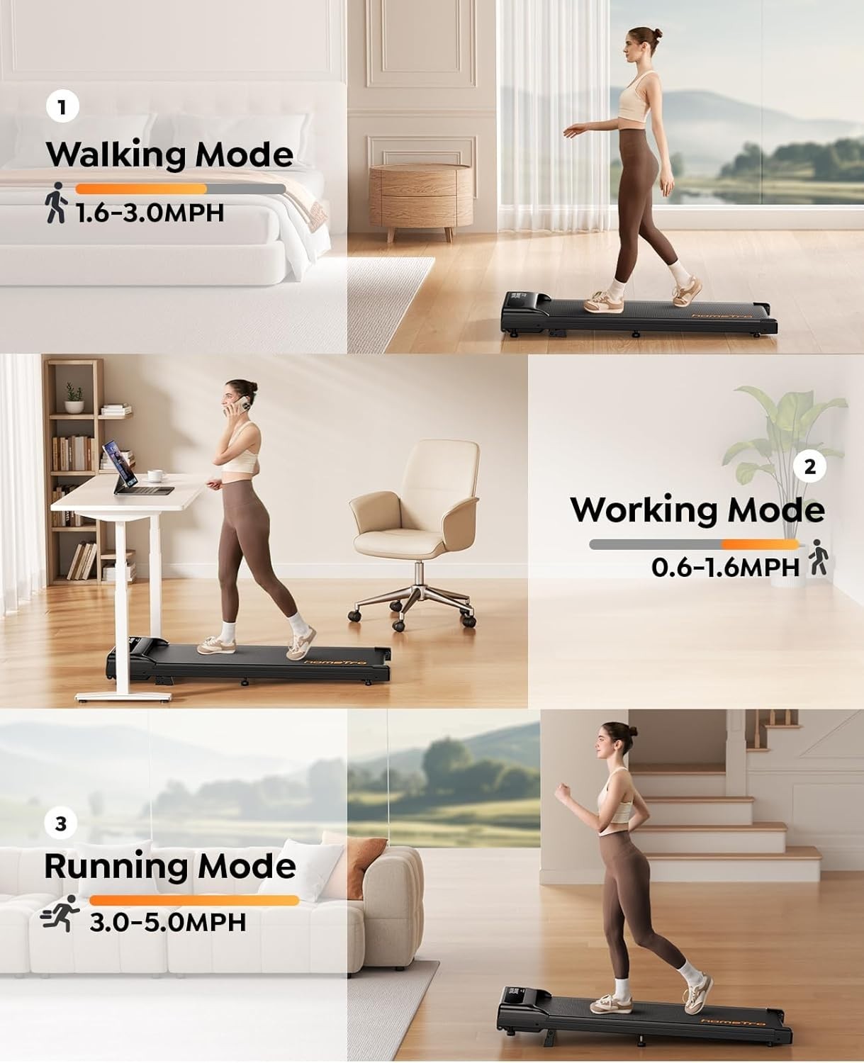 Compact Under Desk Treadmill 9% Incline 3HP Quiet Home Walking Pad