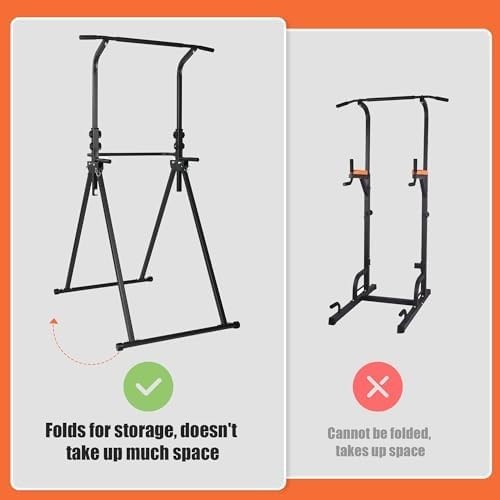 Black Foldable Power Tower Dip Station Pull-Up Bar Adjustable Home Gym