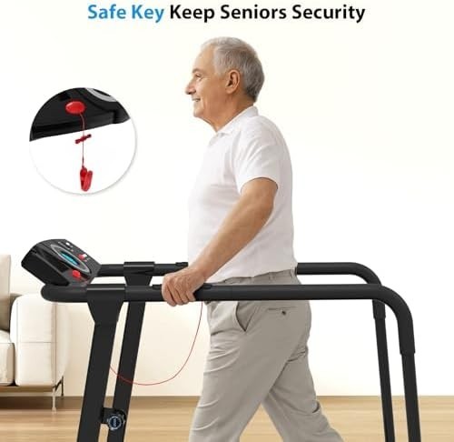 Foldable Senior Treadmill with Handrails 300lb Capacity Heart Rate Monitor