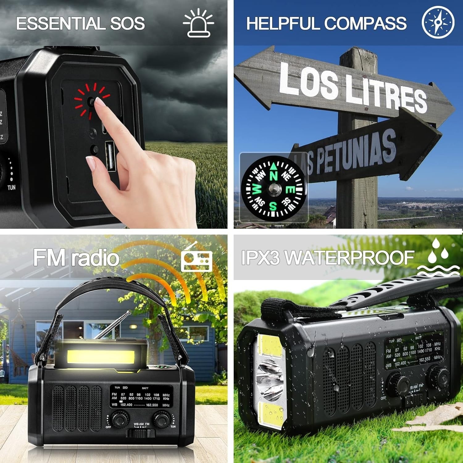 10000mAh Emergency Weather Radio Solar Crank Power Bank Flashlight