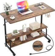 Rolling Standing Desk Adjustable Height Power USB C-Shaped Mobile Table