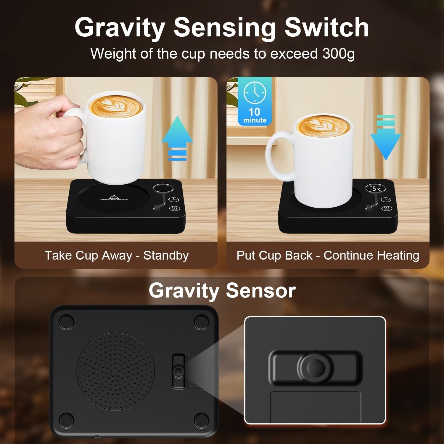 Smart Coffee Mug Warmer – Desk Beverage Warmer, Black/Brown