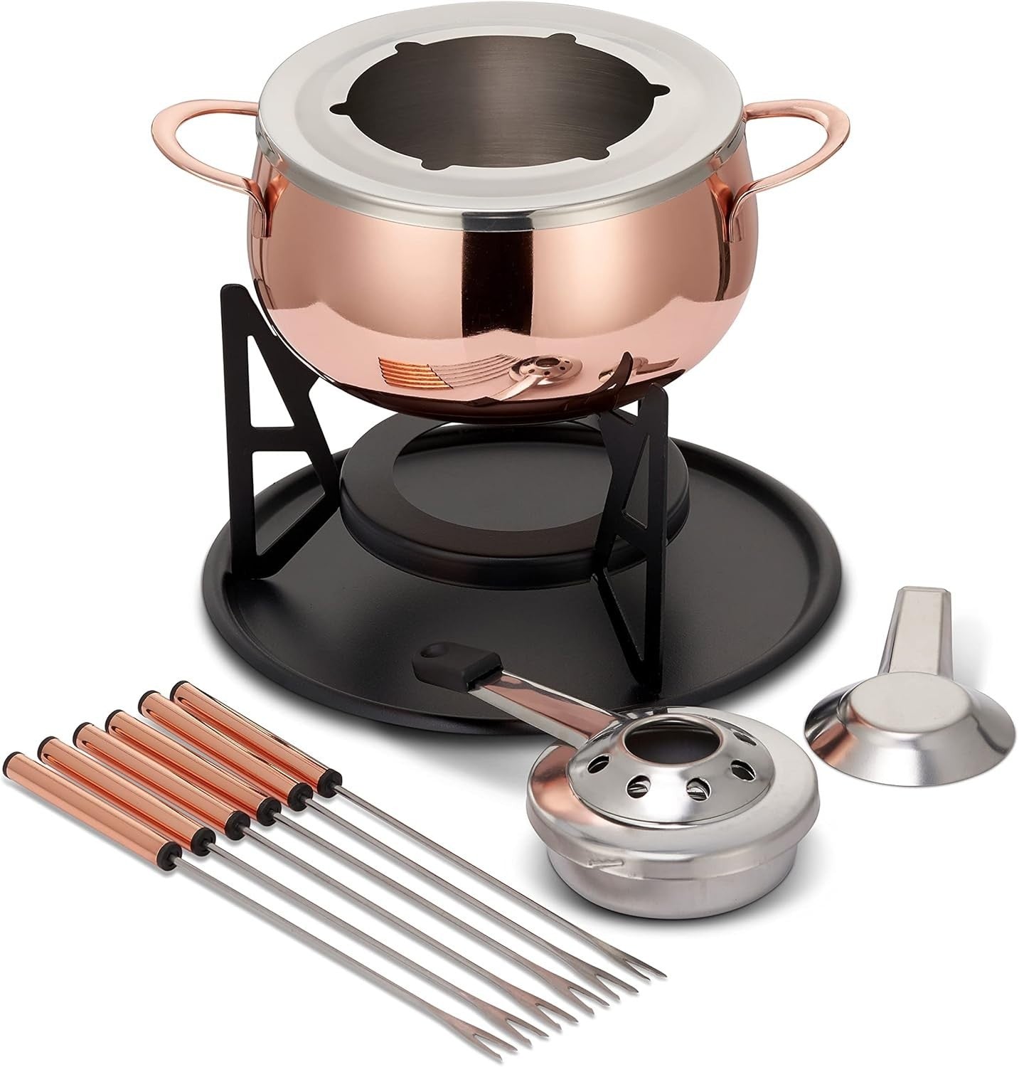 Rose Gold Stainless Steel Fondue Set Cheese Chocolate Pot 6 Person