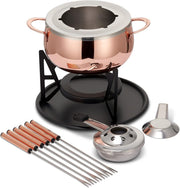 Rose Gold Stainless Steel Fondue Set Cheese Chocolate Pot 6 Person