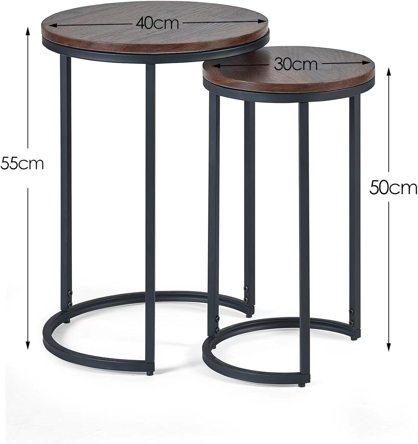Walnut Effect Round Side Table Metal Frame Living Room Modern Minimalist