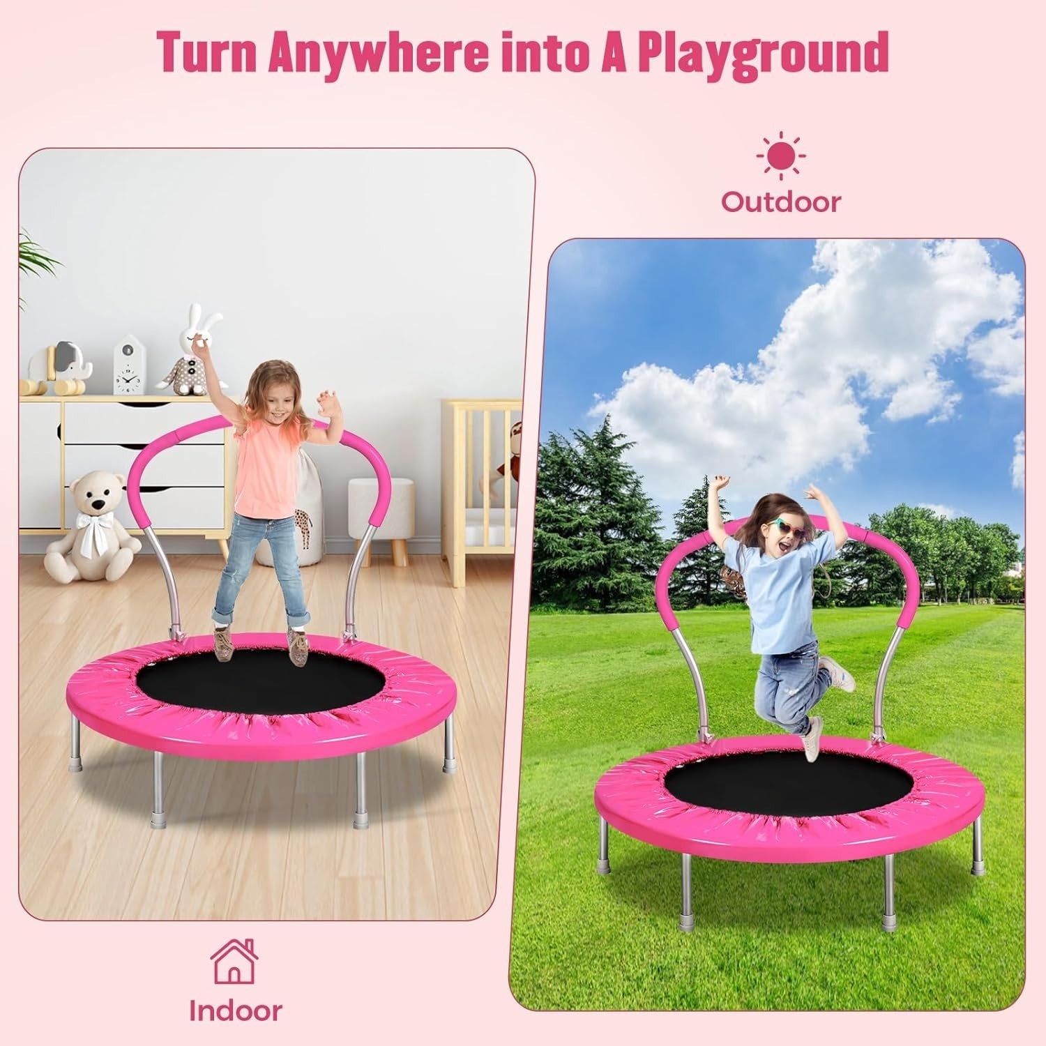 36in Kids Trampoline with Handle Indoor Outdoor Mini Rebounder 150lb