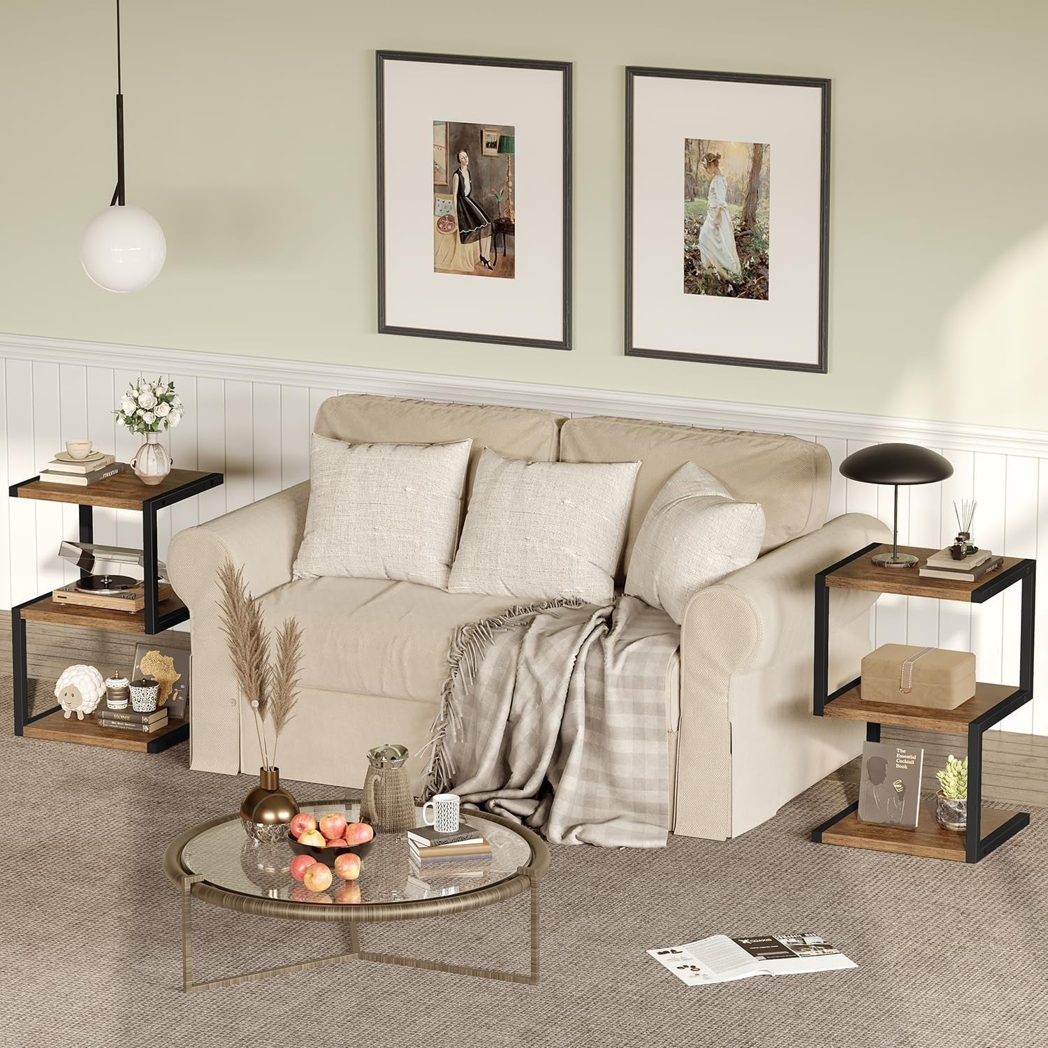 3-Tier S-Shape Side Table with Storage | Compact Rustic Brown Nightstand 40x30x7