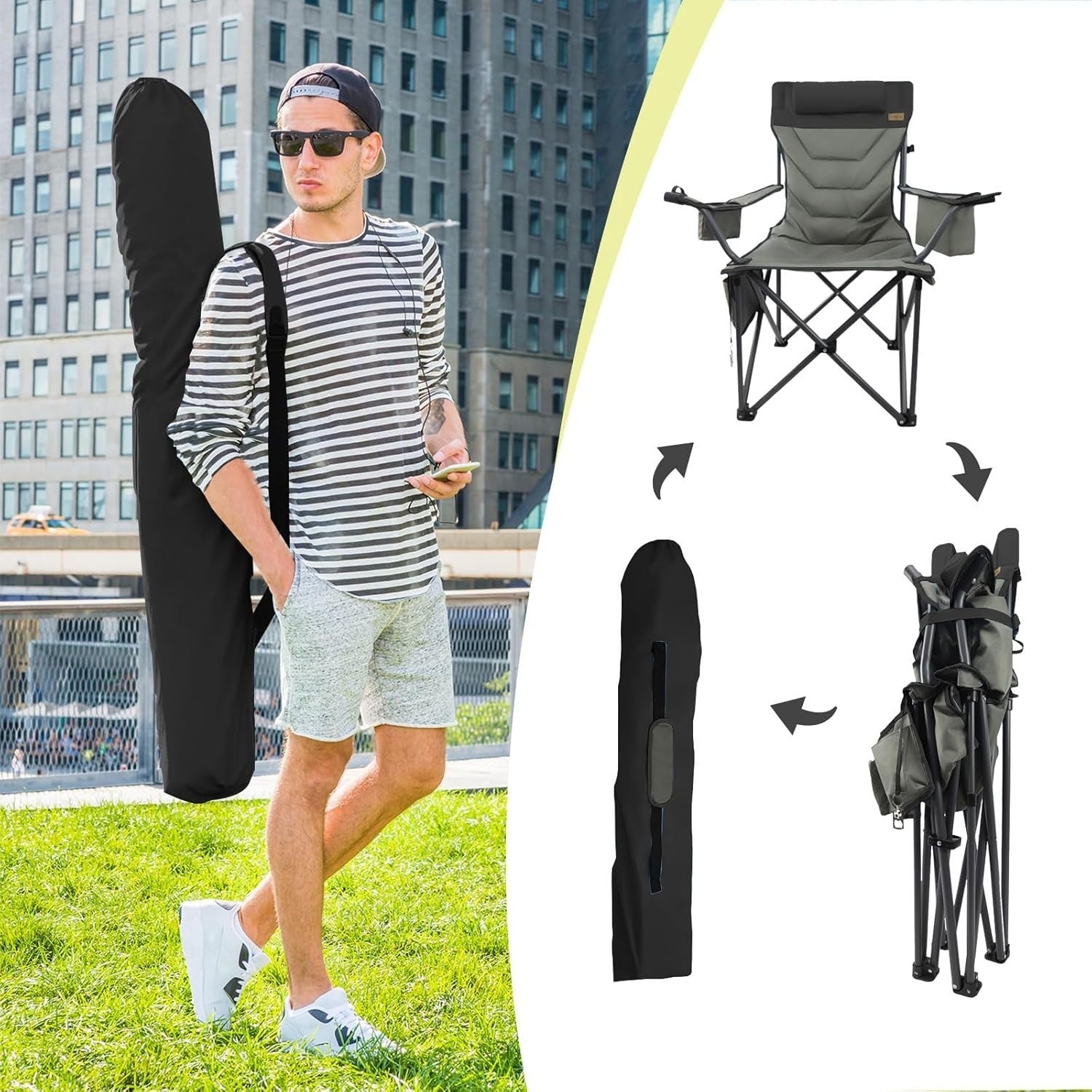 Heavy Duty Folding Camping Chair 400lbs Padded Steel Frame Cup Holder BBQ