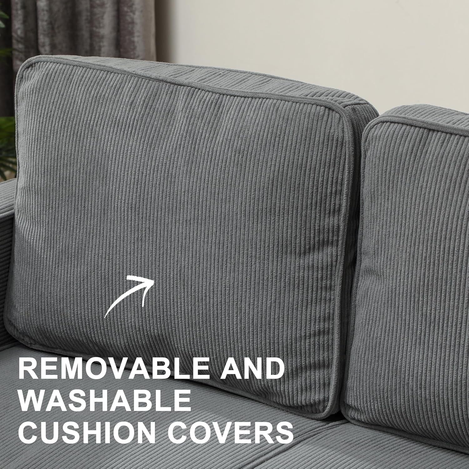 2 Seater Sofa with Storage Grey – Small Space Couch with Wood Legs